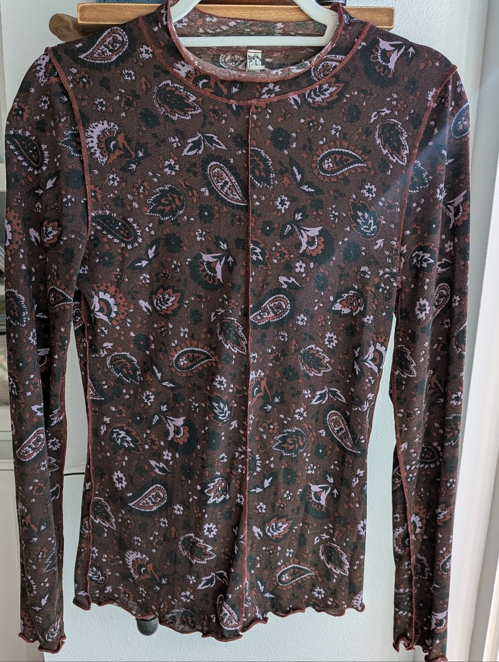 Intimately Free People Paisley Mesh Mock Neck Top | Lettuce Edge | Brown